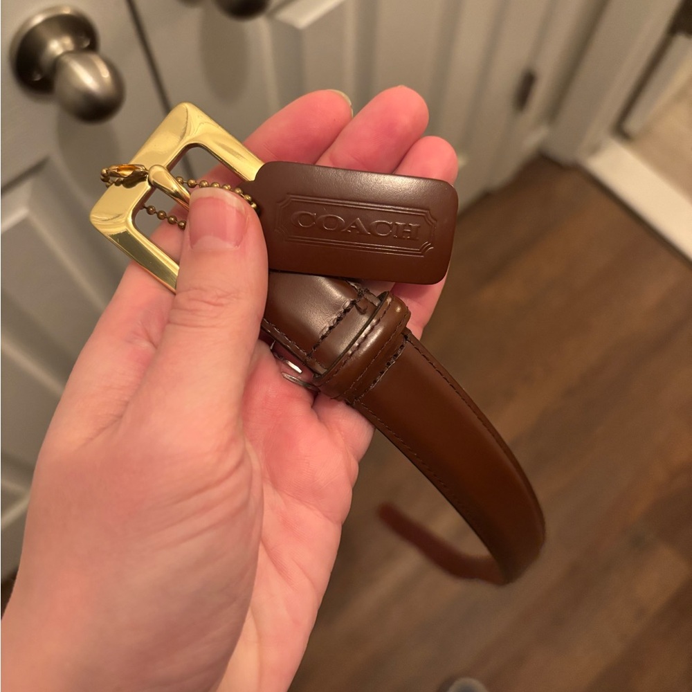 Coach Tan Leather Belt with Gold Buckle